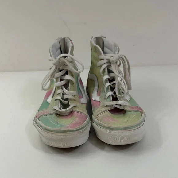 High-Top Tie-Dye Canvas Zip Up Vans Sneakers - Pastel Pink & Green - Picture 6 of 13